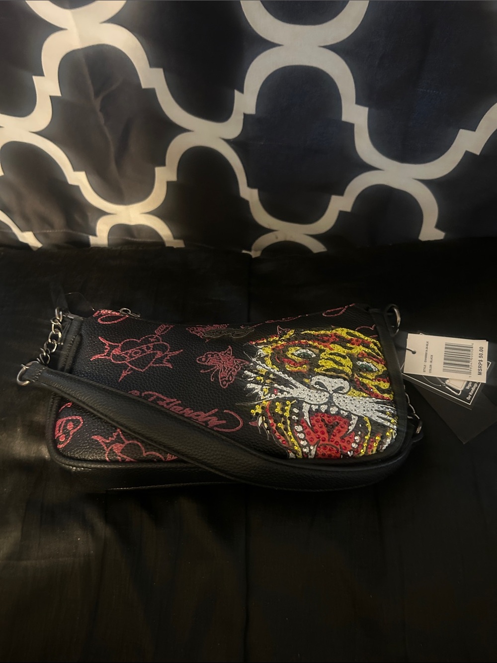 Ed Hardy Black Tiger Print crossbody Bag